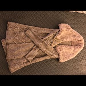 Grey/cream long open front sweater